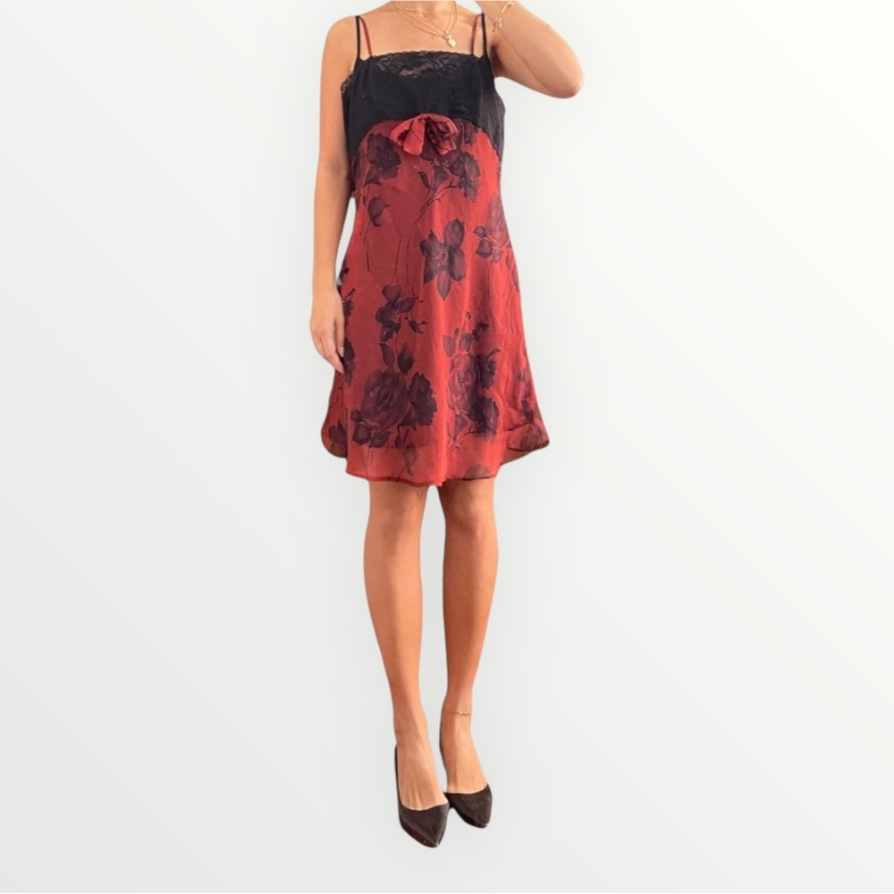 La Vie En Rose Vintage Flower Print Sheer Slip Dress Size L